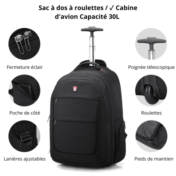 sac à dos de voyage robuste avec roulettes