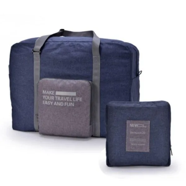 Sac de Voyage Pliable "Make Your Travel Life Easy And Fun" (Bleu)